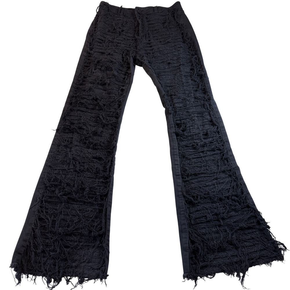 Y2K Forever 21 Black High Rise Flare Destroyed Boho Jeans Women's Size 27